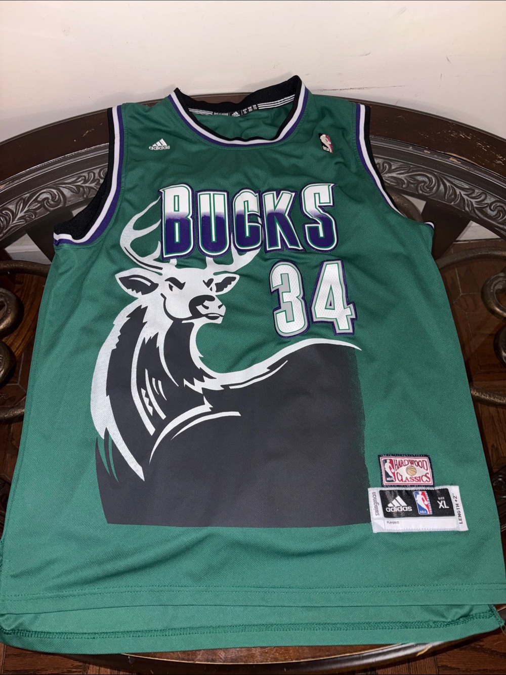 adidas Milwaukee Bucks Green #34 Hardwood Classics Jersey